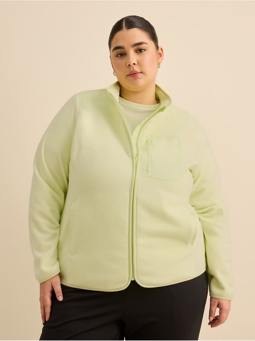 Polar Fleece Mock-Neck Jacket - Active Zone Lime Cream
